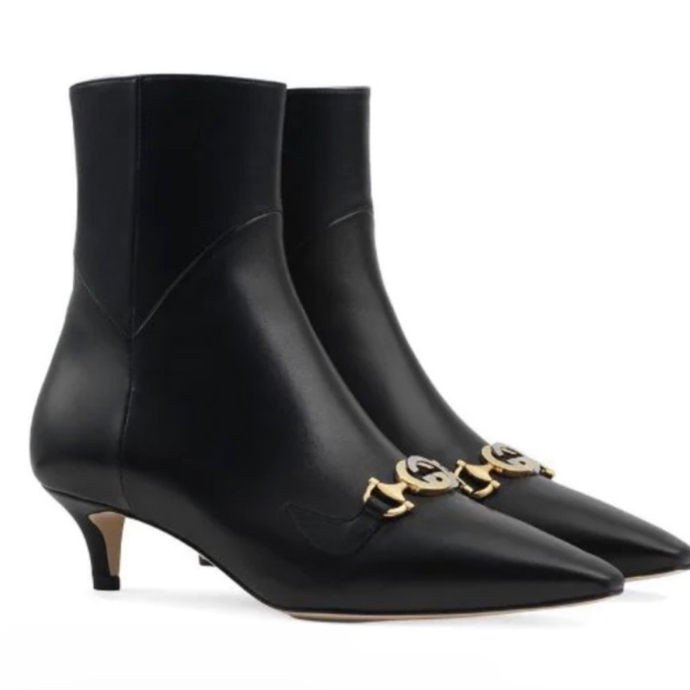 Gucci Zumi Nappa Charlotte Nero Black  Leather Ankle Bootie Women Sz 37 NIB